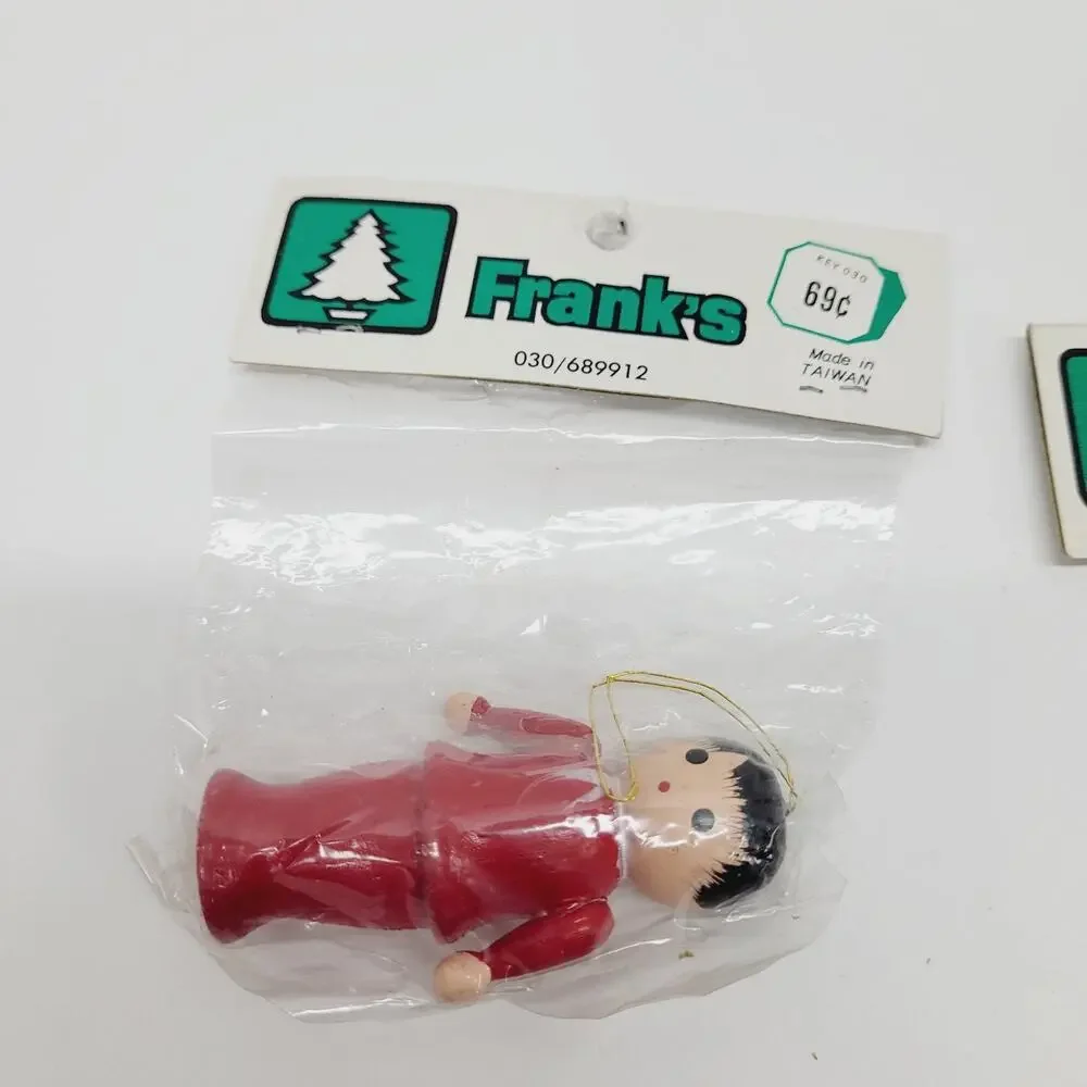 VTG Franks Hand Painted Wooden Ornaments Lot Of 2 Women Ladies Craft Wood NOS